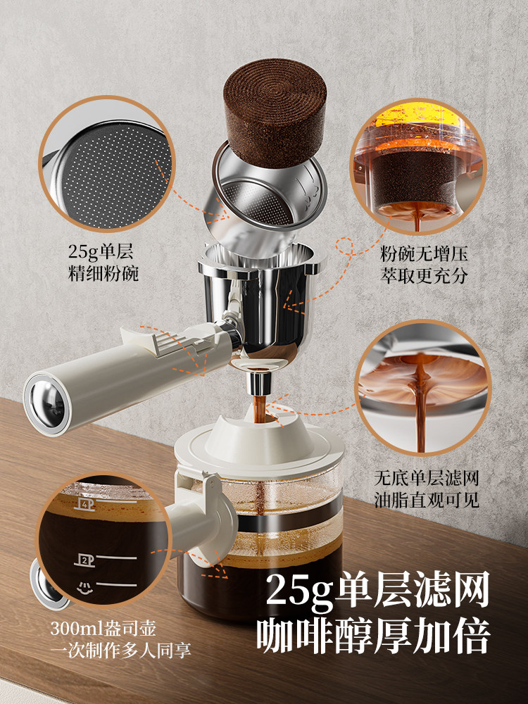 Saipuda Coffee Machine, Small Home-Use Italian Semi-Automatic Coffee Maker, Office American-Style Hand Grinding and Brewing Integrated Gift Pot