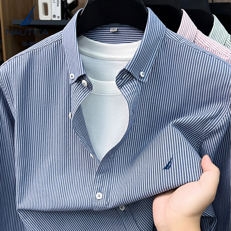 Nautica/Nautica High-End Autumn and Winter Long-Sleeved Shirts for Men, Business Casual, Skin-Friendly, Soft, Pure Cotton Striped Shirts Nautica/Nautica High-End Autumn and Winter Long-Sleeved Shirts for Men, Business Casual, Skin-Friendly, Soft, Pure Cotton Striped Shirts