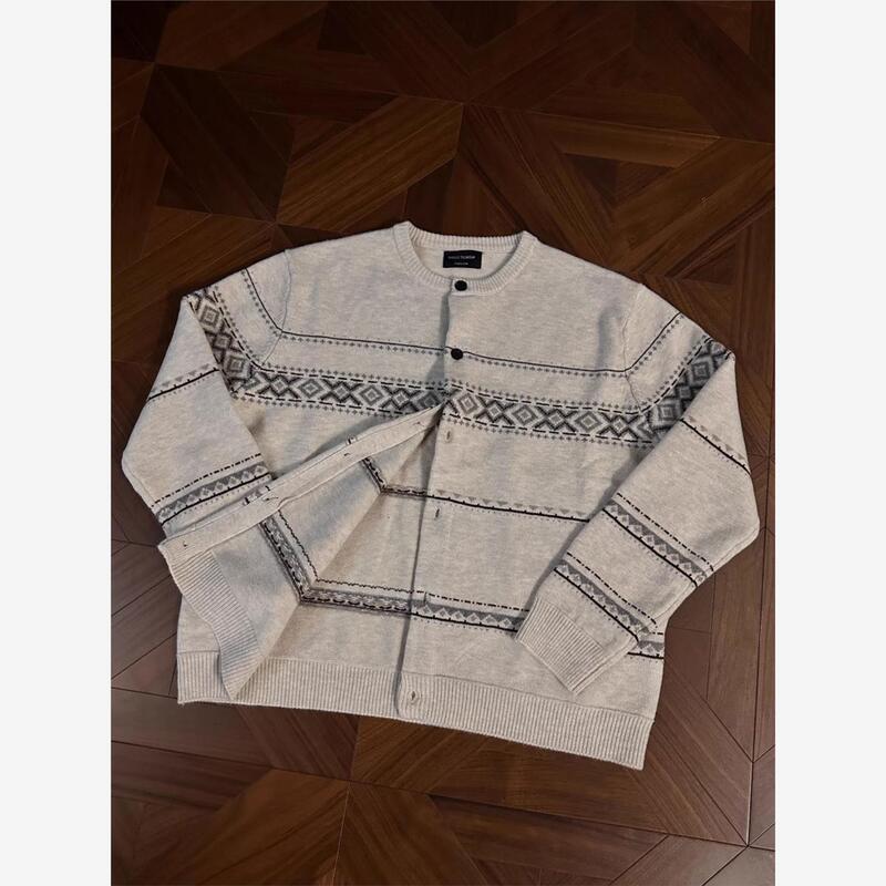 Sukchor Fair Isle High Intelligence Academy Style Jacquard Imitation Cashmere Knit Cardigan Sweater Men's Jacket for Autumn
