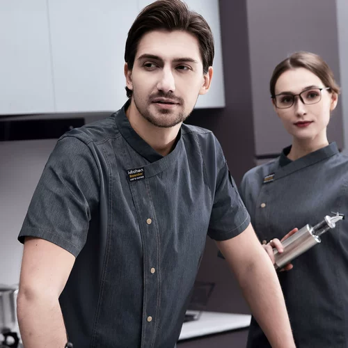 Шеф -повара Работа с одеждой с коротким рукавом тонкий дышащий ice Silk Summer Summer Cafeteri