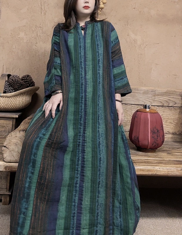 Meiko's Original Vintage-Style Printed Long Dress with Floral Pattern, Loose and Lazy Style Robe (Length 118cm, Bust 140cm)