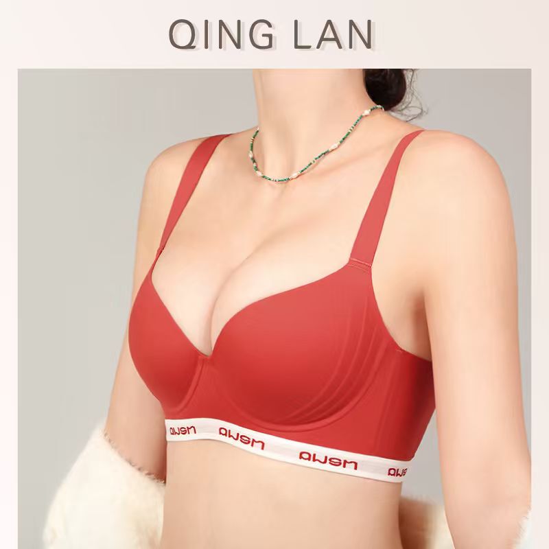 Qinglan·Red Zodiac Year Bra for Women with Large Busts, Minimizing, Anti-Sagging, Gathering, Side Breast Support, Year of the Horse Bra