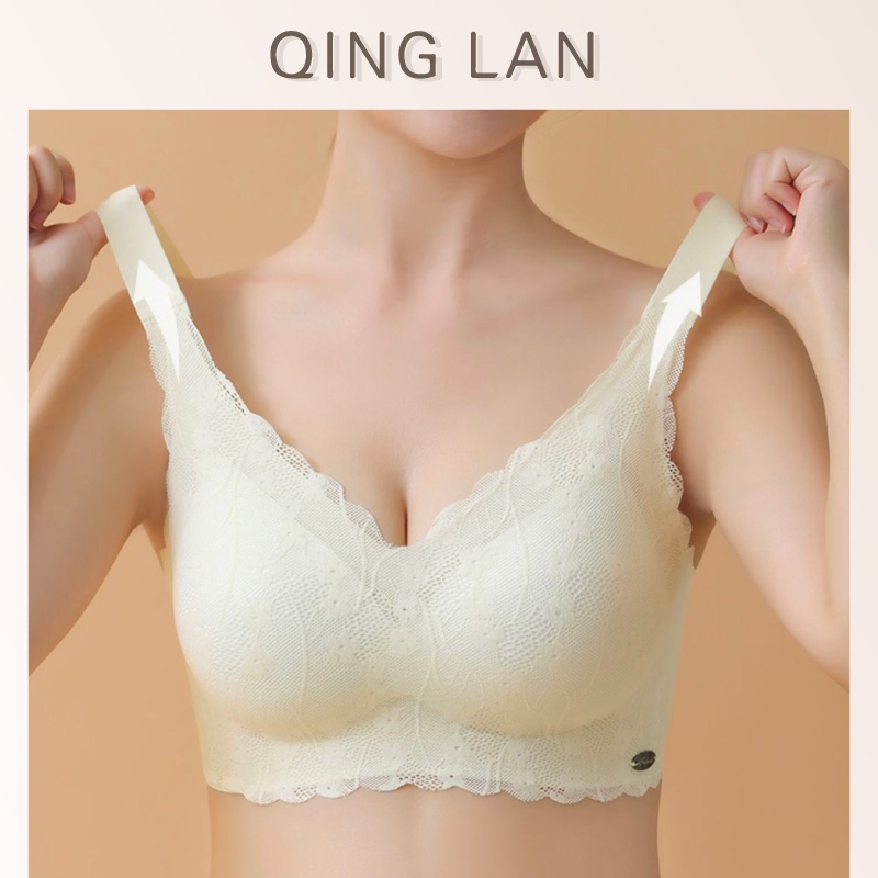 Qinglan [Sister Da] Seamless Big Breasts Showing Small No-Wire Intimates Women's Full Cup Large Size Thin Slimming Look Bra