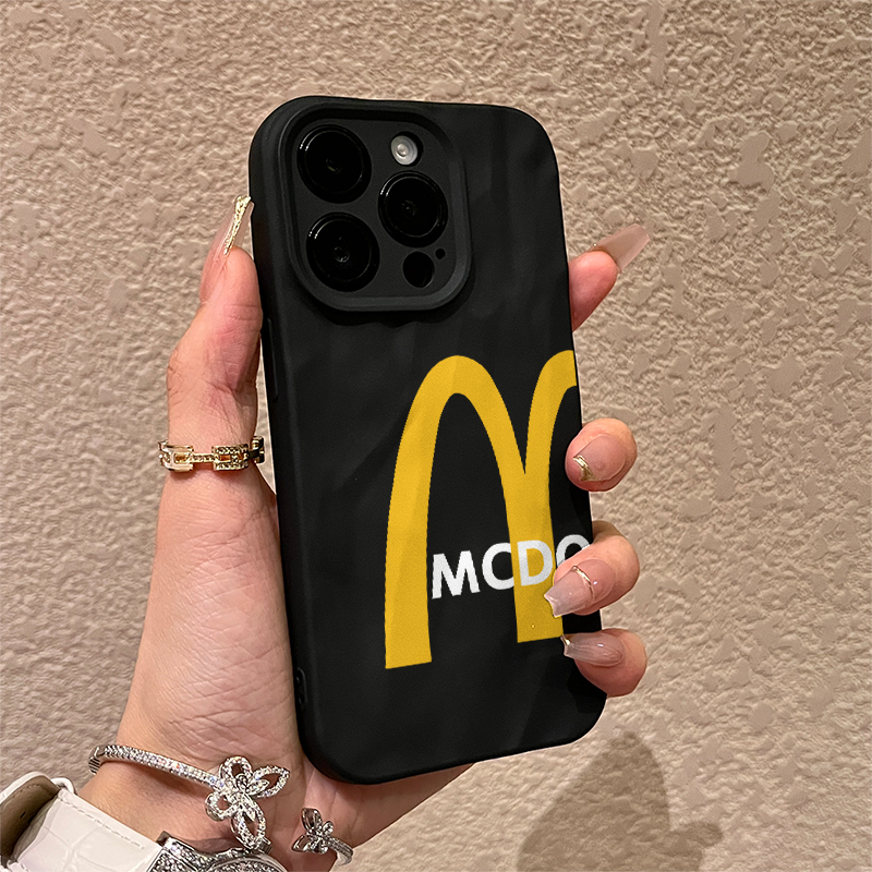 M Ji Golden Arch Apple 14 Pro Max Phone Case New Wrinkled Texture Apple 15 Soft Tpu Cute Trendy Brand 7 Plus Simple Internet Celebrity Chinese Style 11/12 Anti-Drop 13/16 Pro Matte Xr