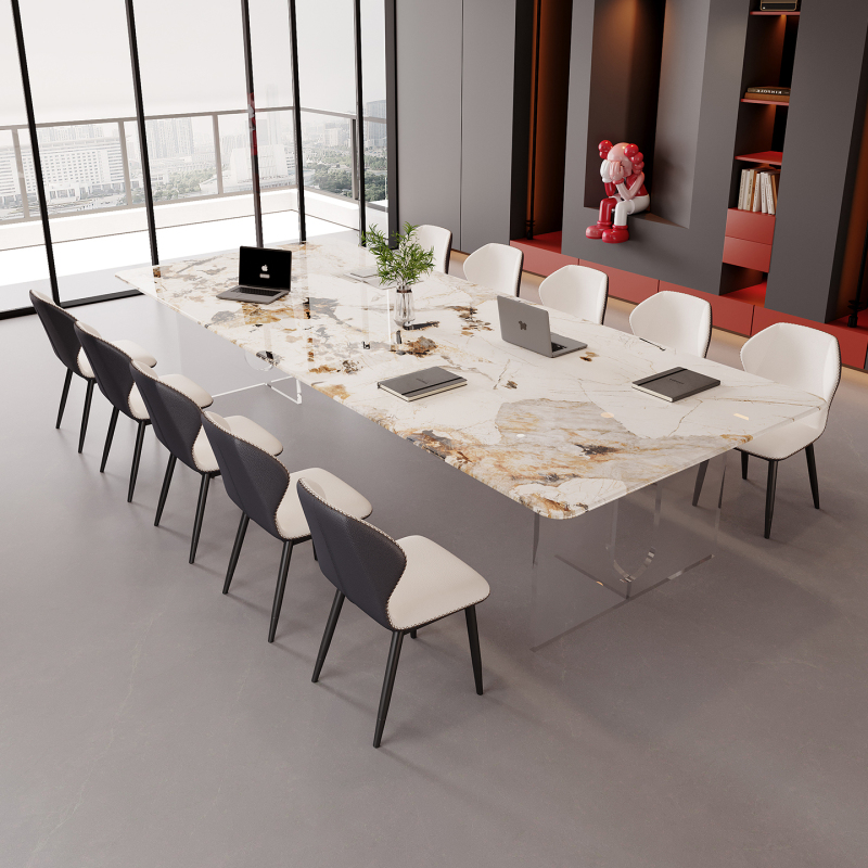 Light Luxury Microcrystalline Stone Conference Table with Transparent Acrylic Base, Office Reception and Negotiation Table, Long Table for Business Hotels Light Luxury Microcrystalline Stone Conference Table with Transparent Acrylic Base, Office Reception and Negotiation Table, Long Table for Business Hotels