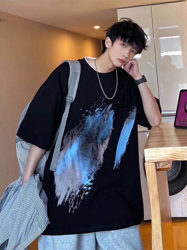 150kg Extra Large Size Fat Guy Loose Fit Age-Reducing Short-Sleeved T-Shirt for Men Summer New Style College Style Casual Loose Top Trendy