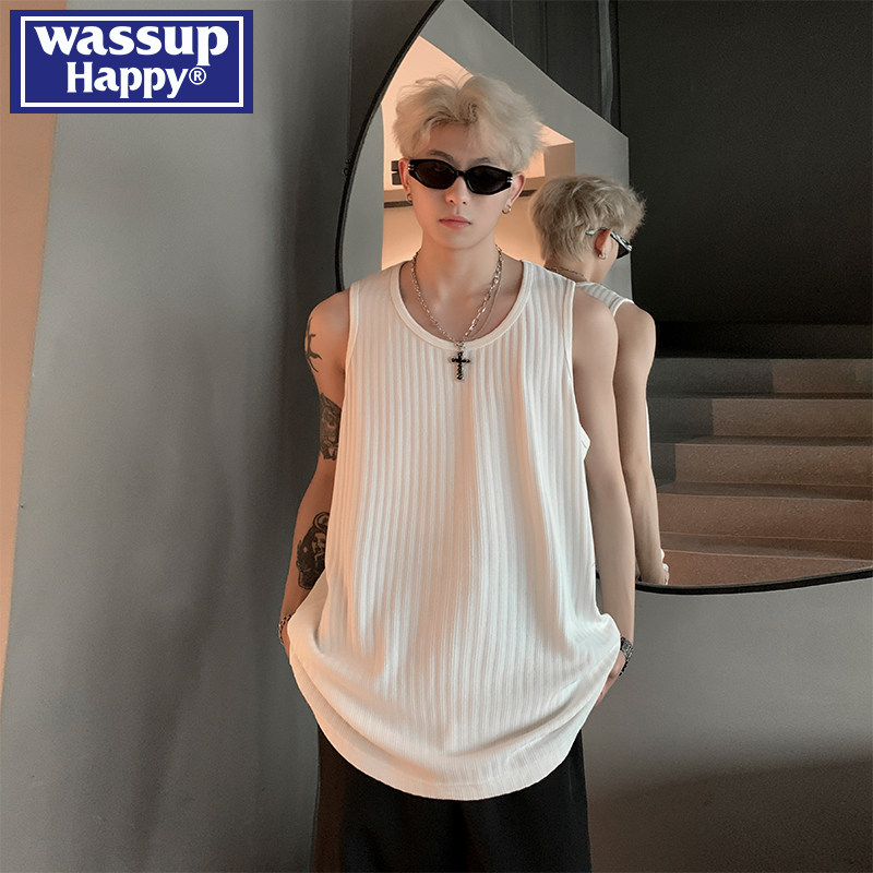 wassup happy肌理感冰丝背心男2026夏季新款宽松打底无袖T恤坎肩