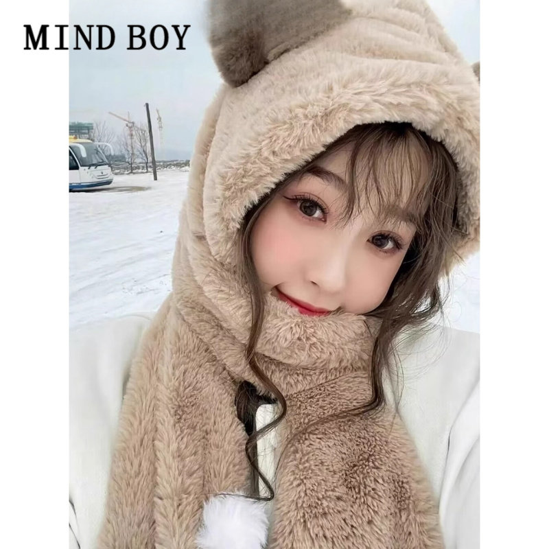 MIND BOY Yu Shuxin с такой же шапкой в виде медведя, шарфом, перчатками, цельным женским осенне-зимним теплым плюшевым нагрудником для защиты ушей