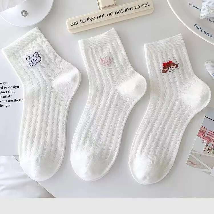 White Socks for Women, Summer Ultra-Thin Sweet Cartoon Mid-Calf Socks, Thin Hollow Cute Japanese Style Versatile Air-Conditioned Women's Socks White Socks for Women, Summer Ultra-Thin Sweet Cartoon Mid-Calf Socks, Thin Hollow Cute Japanese Style Versatile Air-Conditioned Women's Socks