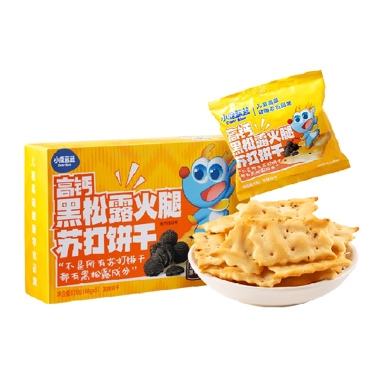 小鹿蓝蓝高钙黑松露火腿苏打饼干儿童品牌零食磨牙饼干120g