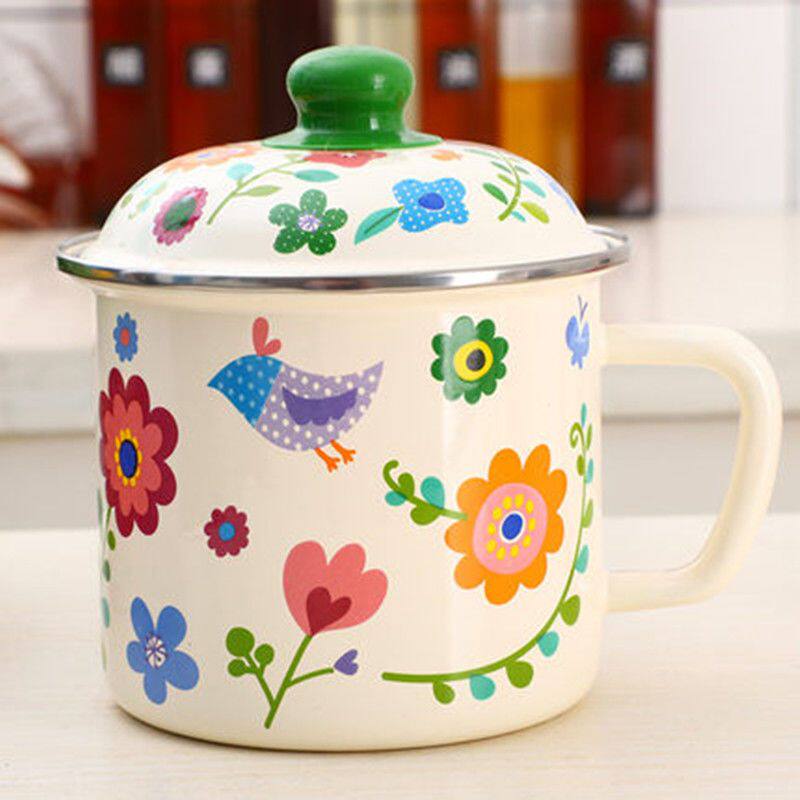 蓋付きの厚手の大型ホーローマグカップ、ウォーターカップ、インスタントラーメン用ホーローティーマグ、レトロなホーローミルクカップ、加熱可能なティーカップ。