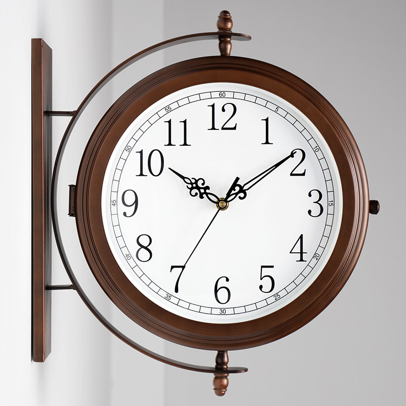 Eurostyle light extravagant double face hanging clock modern living room home creative hanging watch quartz metal clock brief about two sides clocks-Taobao