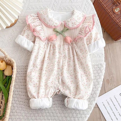 Pure Cotton Baby Spring and Autumn Clothing Double-Layered Jumpsuit Pure Cotton 01 Baby Girl Princess Romper Super Cute and Adorable