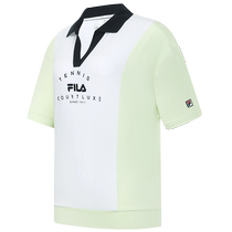 FILA official womens knitted short-sleeved POLO shirt 2023 autumn contrasting color tennis sports top