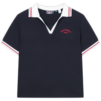 FILA official womens short-sleeved POLO shirt 2023 autumn fashion casual slim knitted top