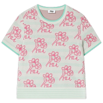 FILA Emerald womens woven sweater 2024 spring new fashion casual flower pattern short-sleeved top