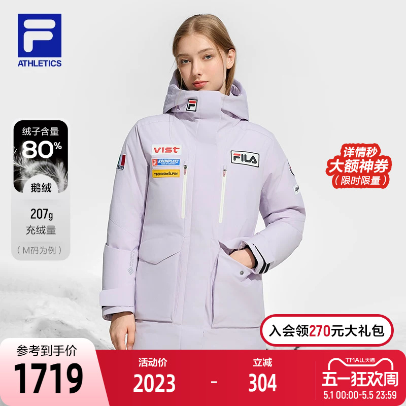 4810 Snow Peak Goose down | Fila Women's Mid-Length down Jacket 2024 Winter New Ski Sports Jacket