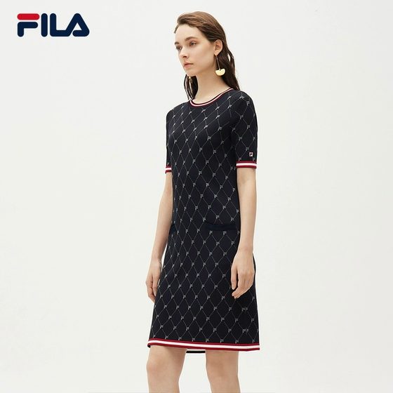 FILA 공식 여성 노안복 2023 가을 패션 심플 통근 반팔 우븐 스커트