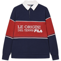 FILA official mens knitted long-sleeved POLO shirt 2023 winter casual simple loose top