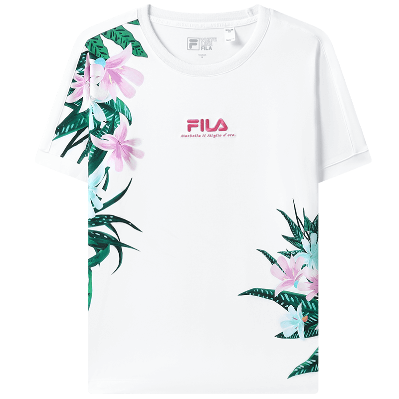 FILA official women's short-sleeved T-shirt 2023 summer casual print cool ice silk breathable top