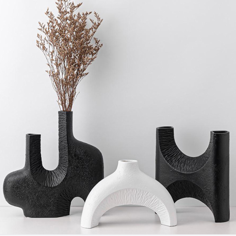 Modern Nordic Geometric Creatine Vases Florware Soft-mounted Samples House Display Center Tea Table Inserts Dry Flower Resin Decorations