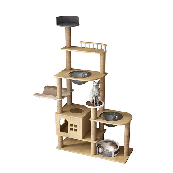 Cat climbing frame, cat nest, cat tree, integrated sky column, large cat shelf, cat scratching post, small cat supplies, universal for all seasons