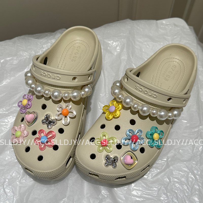 Jelly-Like Feel~Colorful Sunflower Shoe Charms Compatible with Crocs Clogs Accessories Pearl Chain Butterfly Shoe Flower