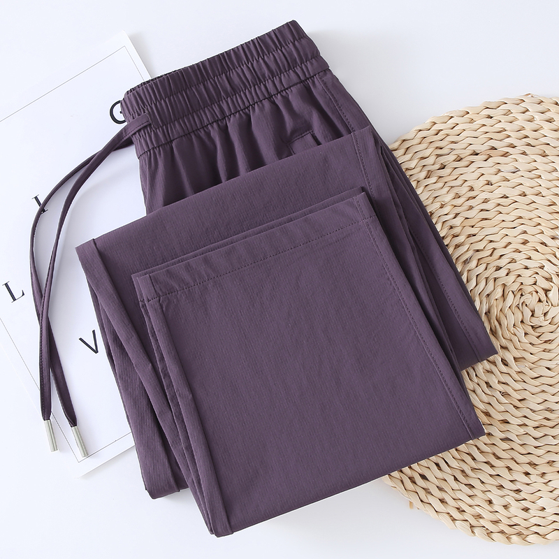 Purple Straight-Leg Sports Pants for Women, Summer Thin Ice Silk Pants, Loose High-Waisted Breathable Casual Pants, 2026 New Model