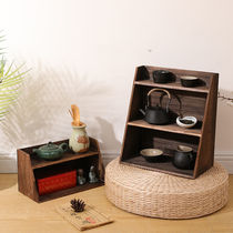 Solid wood burnt paulownia tea set storage rack tea cup and pot rack Xiao Duobao Pavilion ancient rack Chinese style desktop storage rack