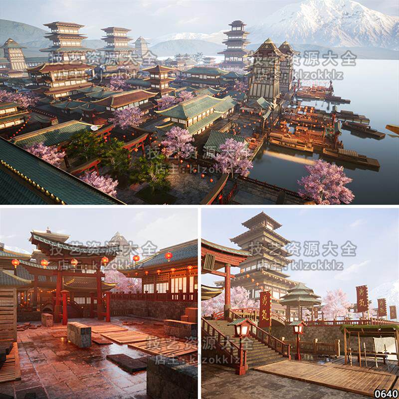 ue4/ue5国风古镇场景日式古建筑古风古代建筑虚幻5游戏3d模型素材