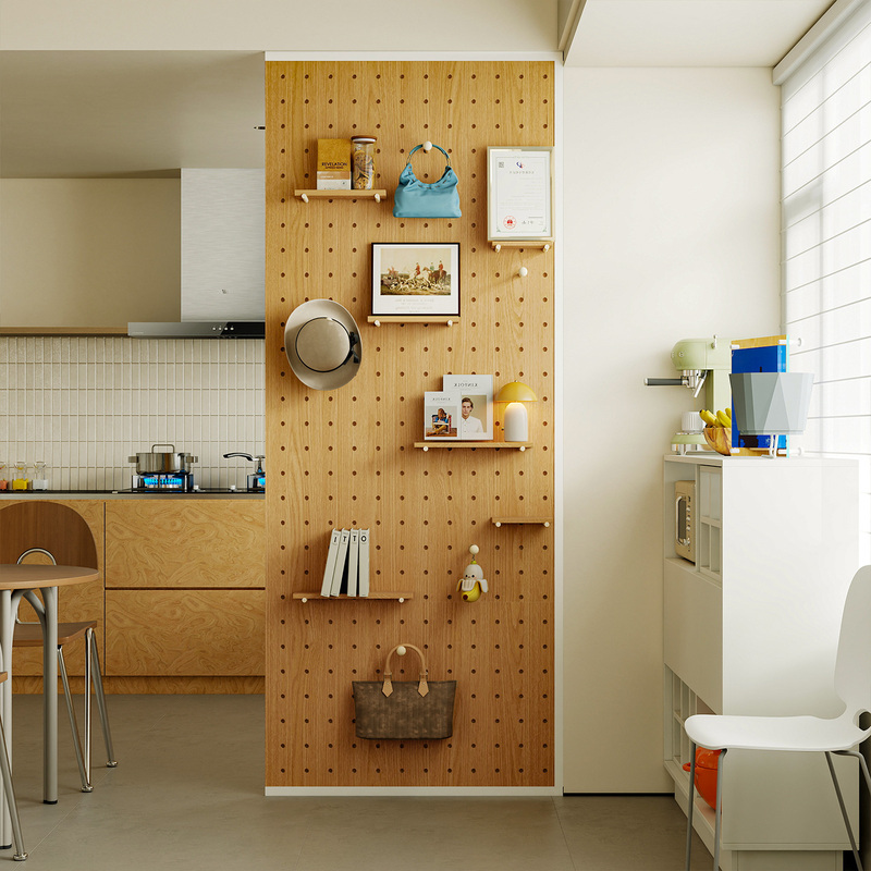 Perforated Board Partition, Freestanding Screen, No-Drill, Floor-To-Ceiling Metal Wardrobe Side Solid Wood Shelf, Nordic Style