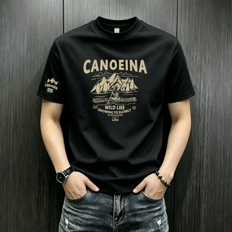 Summer New Versatile Trendy Brand Loose Men's Short-Sleeved T-Shirt ins Trendy Printed Fashion Casual Half-Sleeve Top for Men