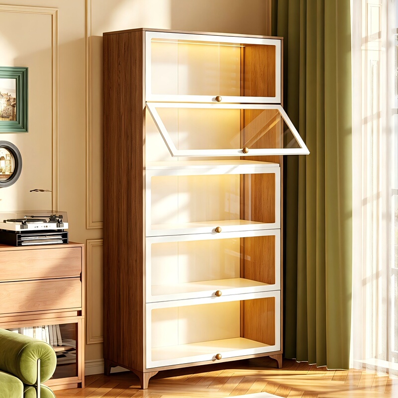 Haoyajiang Steel Bookshelf Floor-Standing Storage Rack Bookcase Storage Cabinet Integrated Wall-Mounted Glass Display Cabinet for Collectibles