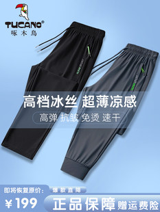 Деревянная птица клевать лето шелк льда брюки мужской тонкая модель спортивные брюки большой двор прямо связанные ноги не требует глажения быстросохнущие случайный брюки