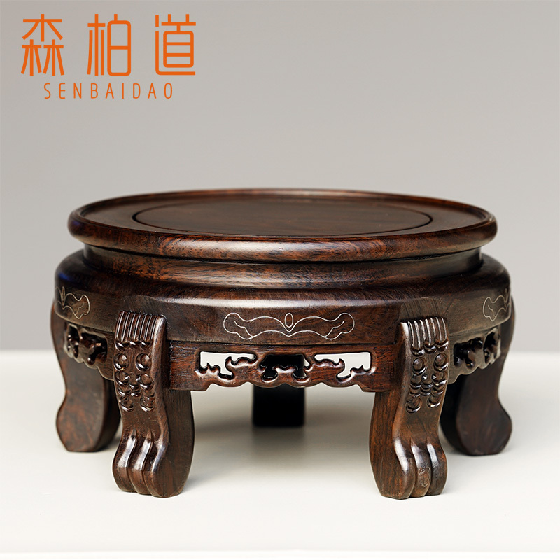 Solid Wood Base Ebony Wood Floor-Standing Large Vase Flower Pot Fish Tank Wine Jar Elevated Ornament Lotus Tank Elevated Wooden Stand