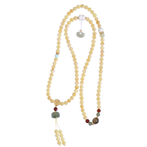 Qingcheng Mountain natural amber beeswax necklace for women white flower wax old mountain sandalwood step by step lotus neck chain five-way God of Wealth pendant