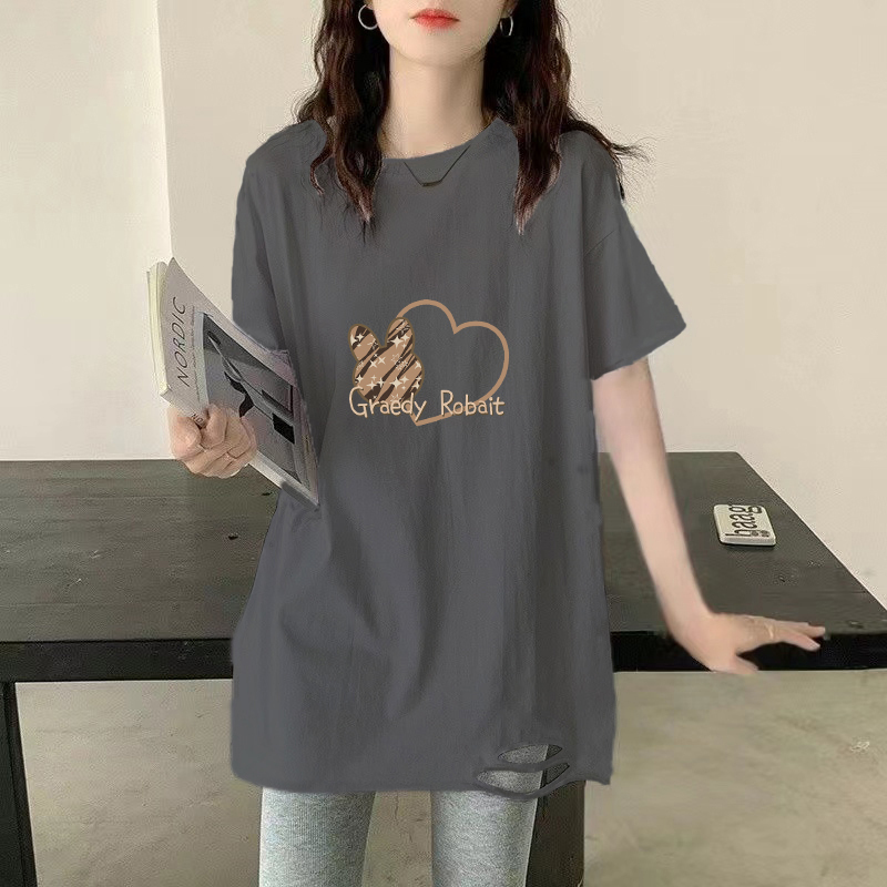 Pure Cotton Short-Sleeved T-Shirt for Women 2026 Summer New Mid-Length Korean Style Loose Large Size Gray Versatile Age-Reducing Top