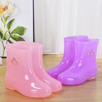 Non-slip short-tube rubber boots rain boots womens four-season rubber boots jelly waterproof shoes transparent mid-tube net red plastic laundry overshoes
