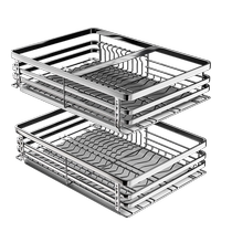 Baihan pull basket kitchen cabinet 304 stainless steel deep pull basket seasoning dishes double storage drawer type bowl rack