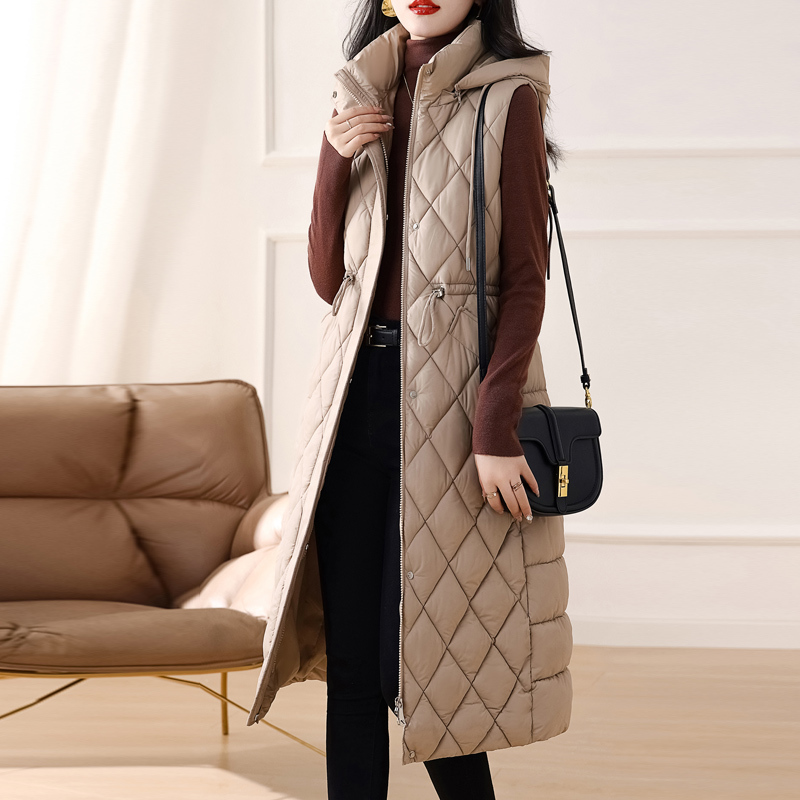 Fashionable Mid-Length down Cotton Vest for Women 2023 New Winter Slim Fit Stylish Over-The-Knee Vest Thickened Jacket