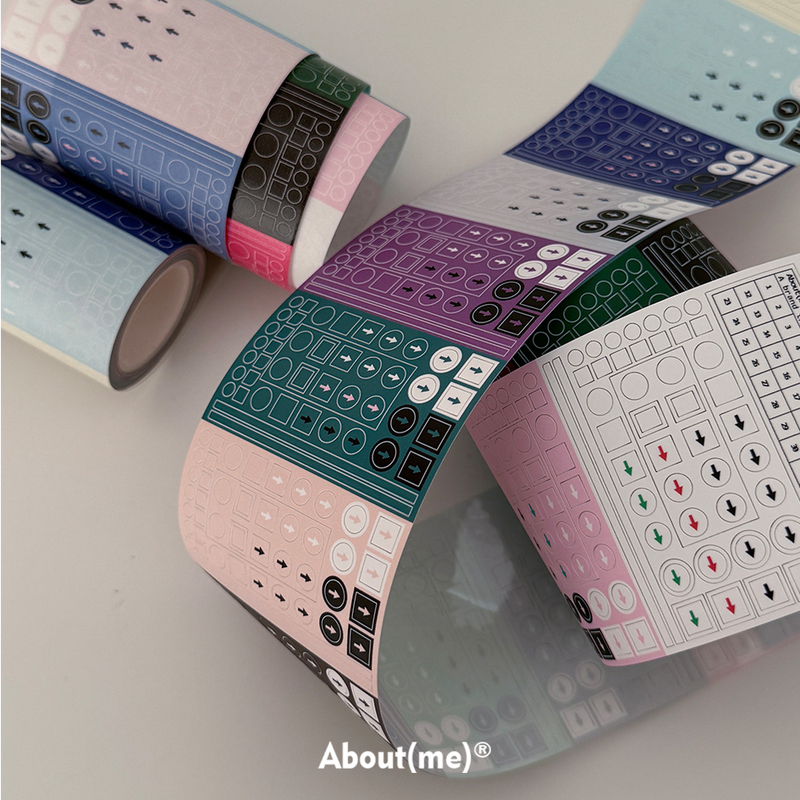 Aboutme Has about - Basic Shape Sticker Roll Tape, Arrow Round Square Frame, Washi Synthetic Paper Pet