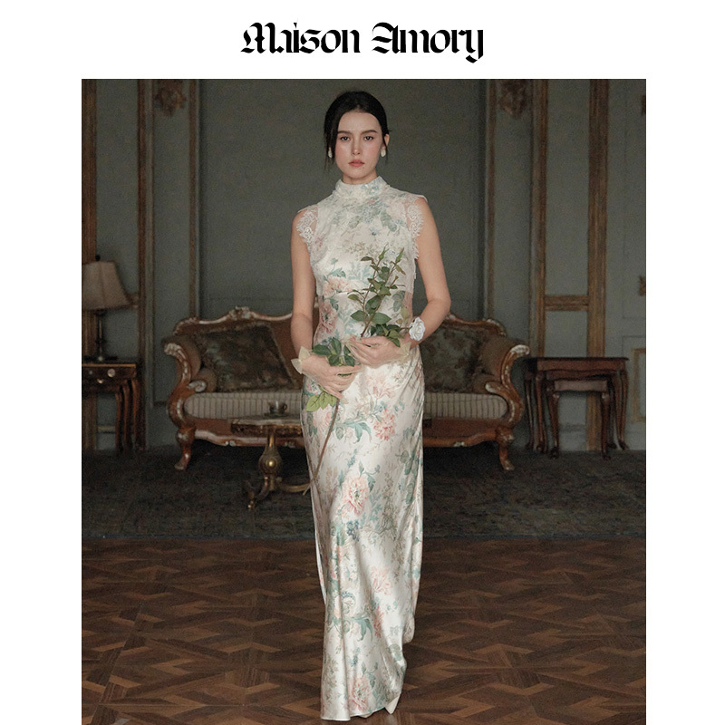 Maisonamory Tea-Scented Rose New Chinese Style Cheongsam Slim Fit Ankle-Length Dress Wedding Banquet Dress Maisonamory Tea-Scented Rose New Chinese Style Cheongsam Slim Fit Ankle-Length Dress Wedding Banquet Dress