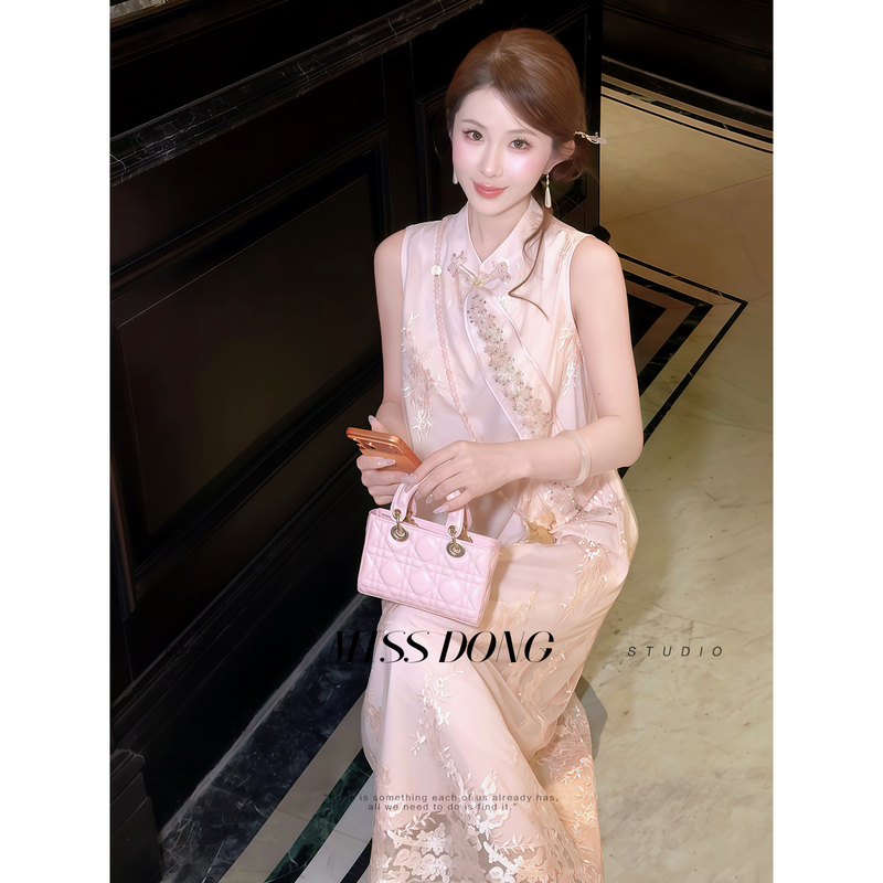 Cocomiracle【Peach Blossom】Chinese Style Lace Embroidered Long Dress Q63Lyq6257 Cocomiracle【Peach Blossom】Chinese Style Lace Embroidered Long Dress Q63Lyq6257