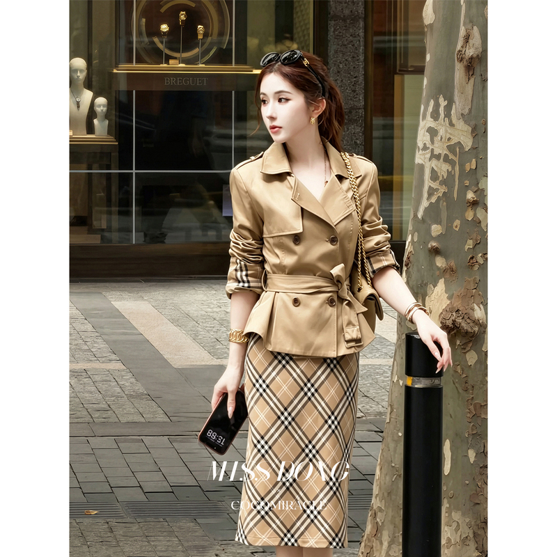Cocomiracle【British Lady】2026 Autumn New Versatile Double-Breasted Jacket Plaid Skirt Set Cocomiracle【British Lady】2026 Autumn New Versatile Double-Breasted Jacket Plaid Skirt Set
