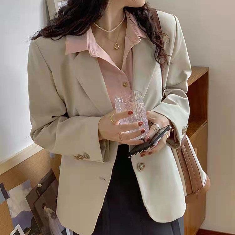 Spring and Summer Korean Style Neutral Forest-Style Loose-Fitting Women's Suit, Retro Versatile Lazy Style Commuter Jacket Suit