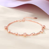 (Suning self-operated) Platinum Vanlibos cat pupil rose gold sterling silver geometric round bead double layer bracelet for women 2858