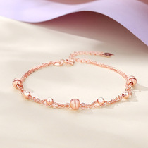 (Suning Self) Platinum Van Lipos Cat Pupil Rose Gold Pure Silver Geometric Round Pearl Double Bracelet Women 2858