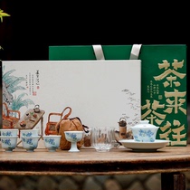 (Self-operated by Suning) Hand-painted blue wind chime bowl set complete gift box ceramic Kung Fu tea set 2858