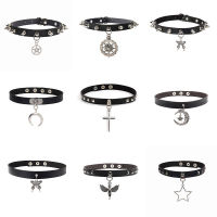 European and American new punk style pentagram pendant star rivet leather collar rock choker leather necklace