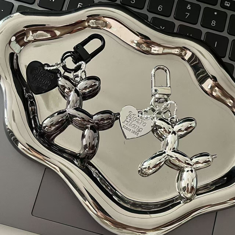 Same Style as Xiaohongshu | Electroplated Silver Balloon Dog Pendant, Millennial Style Internet Celebrity Keychain, Backpack Pendant